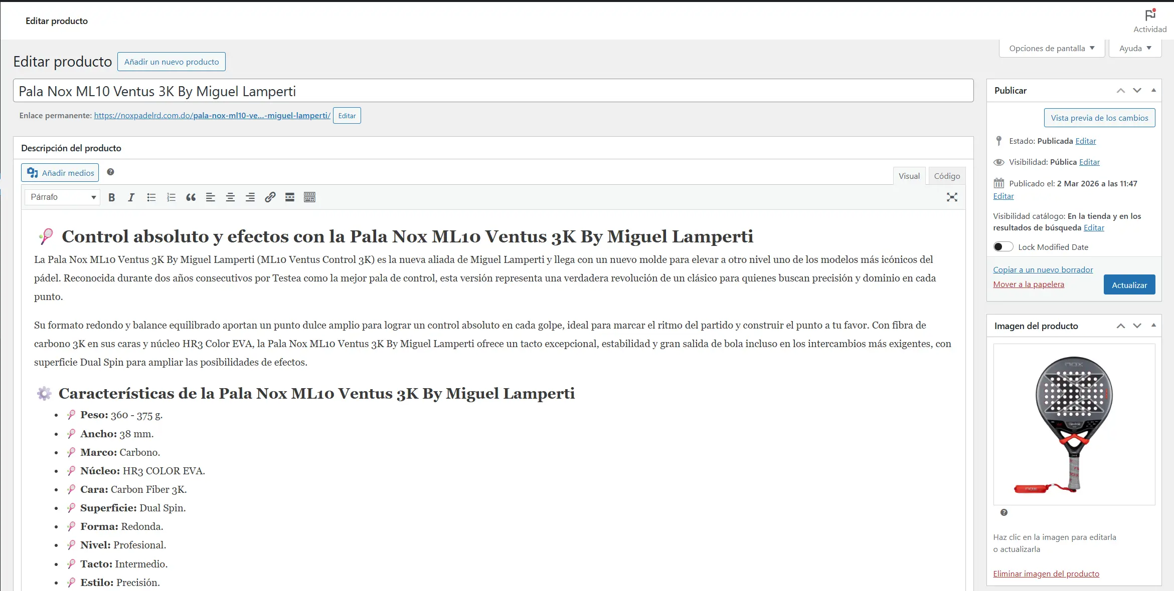 Producto simple completamente diligenciado en WooCommerce